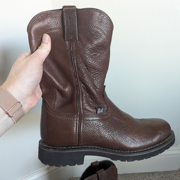 Justin Work Boots Brown Leather Pull On Wk4920 sz 8.5 EE